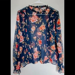 Shear long Sleeve Floral Shirt